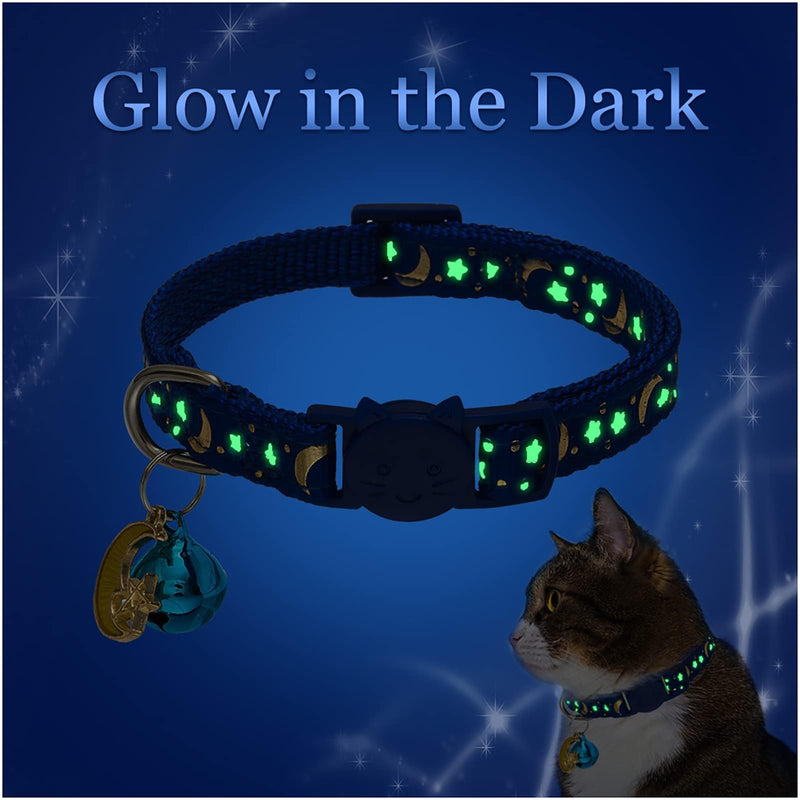 KOOLTAIL Cat Collar Breakaway with Bells - 6 Pack Glow in The Dark - Stars & Moon Charm Pendent Pet Reflective Collars Ideal for Kitten Cats Puppy Reflective without bow - BeesActive Australia