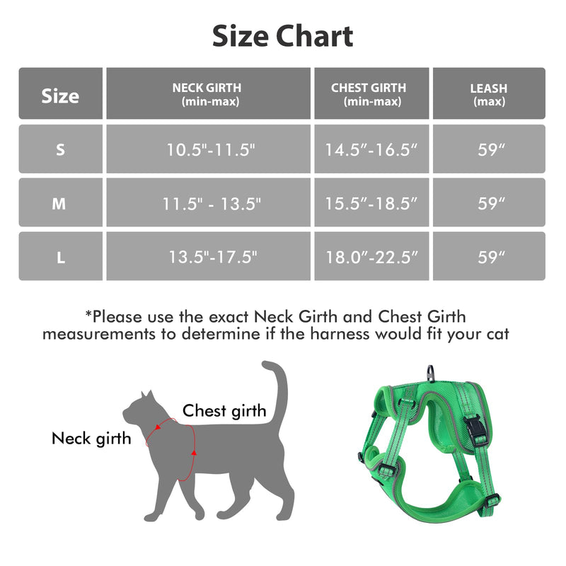Rttochfy Cat Harness and Leash Set, Adjustable and Reflective Cat Vest, Escape Proof Kitten Harness, Easy to Put on with 3 Buckles for Cats Walking (Green, M (Chest: 15.5" - 18.5")) M (Chest: 15.5" - 18.5") Green - BeesActive Australia