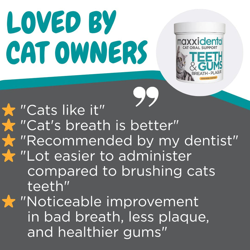 maxxipaws maxxidental Cat Dental Powder | Oral Care Supplement for Teeth, Gums, Plaque, Tartar and Fresh Breath | Kelp, Zeolite, Papain, Probiotics | Easy Sprinkle Formula | 3.2 oz