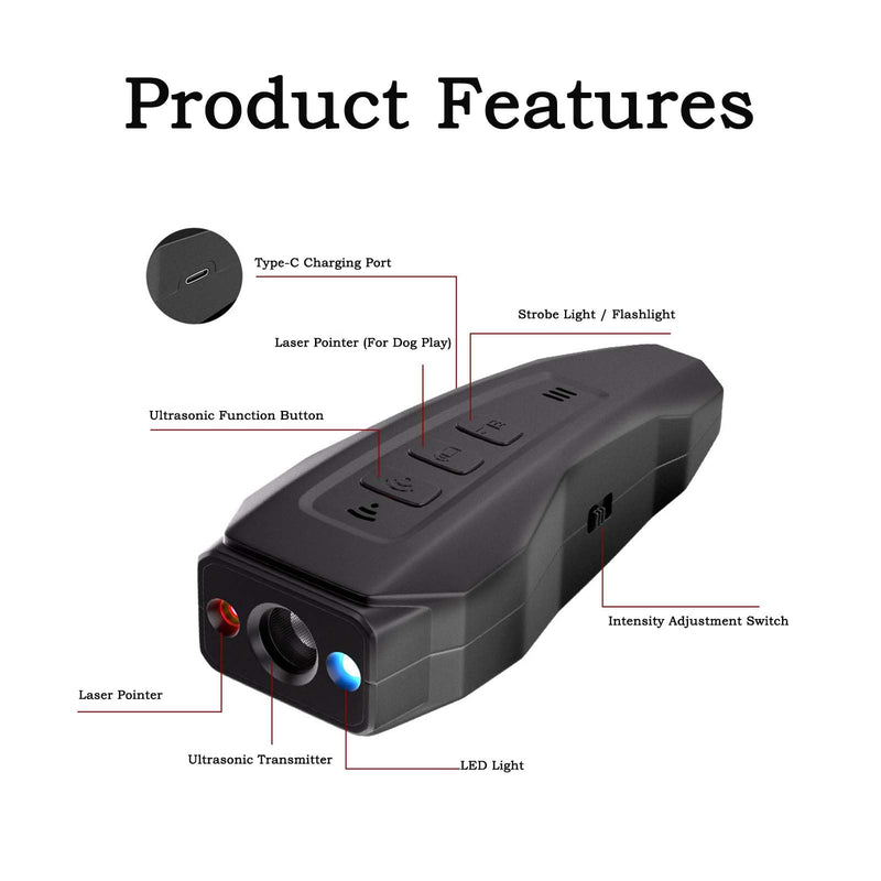 GROZY 2026 Upgraded Rechargeable Ultrasonic Anti Barking Device with 3 Modes & LED Flashlight, Waterproof No Shock Bark Stopper for All Dogs Indoor Outdoor Grey