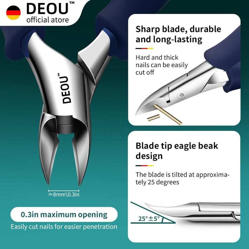 DEOU Professional Stainless Steel Podiatrist Nail Clippers, Heavy Duty Manicure Pliers for Thick Nails, Pedicure Toe Nail Clippers Tools for Men Women Dark Blue