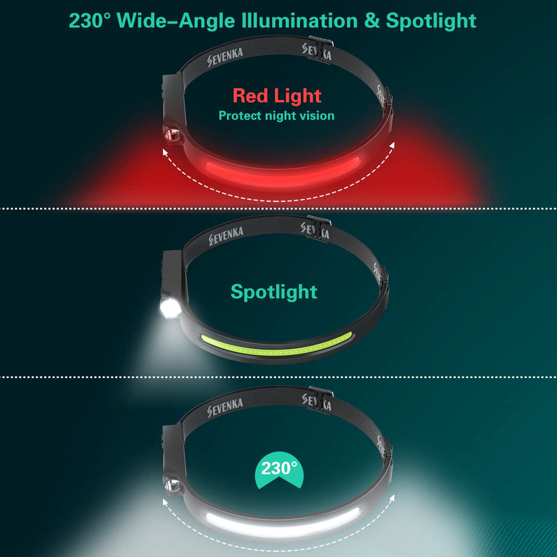 SEVENKA 3 Rechargeable Headlamps, LED Headlamp Flashlight, 1000 Lumen 230° Wide Beam & Spot Light, Sensor Mode, 2.47oz Lightweight Head Lamp for Camping, Running, Hard Hat Headlight 3-Pack Headlamps
