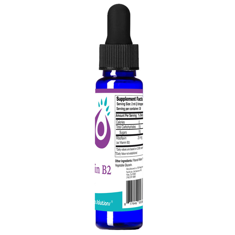 Life Solutions Liquid Vitamin B2 Riboflavin 25mg - 2 fl oz | 50mg Liquid Vitamin B2 (Riboflavin) with Rapid-Sorb technology for superior absorption & energy support.