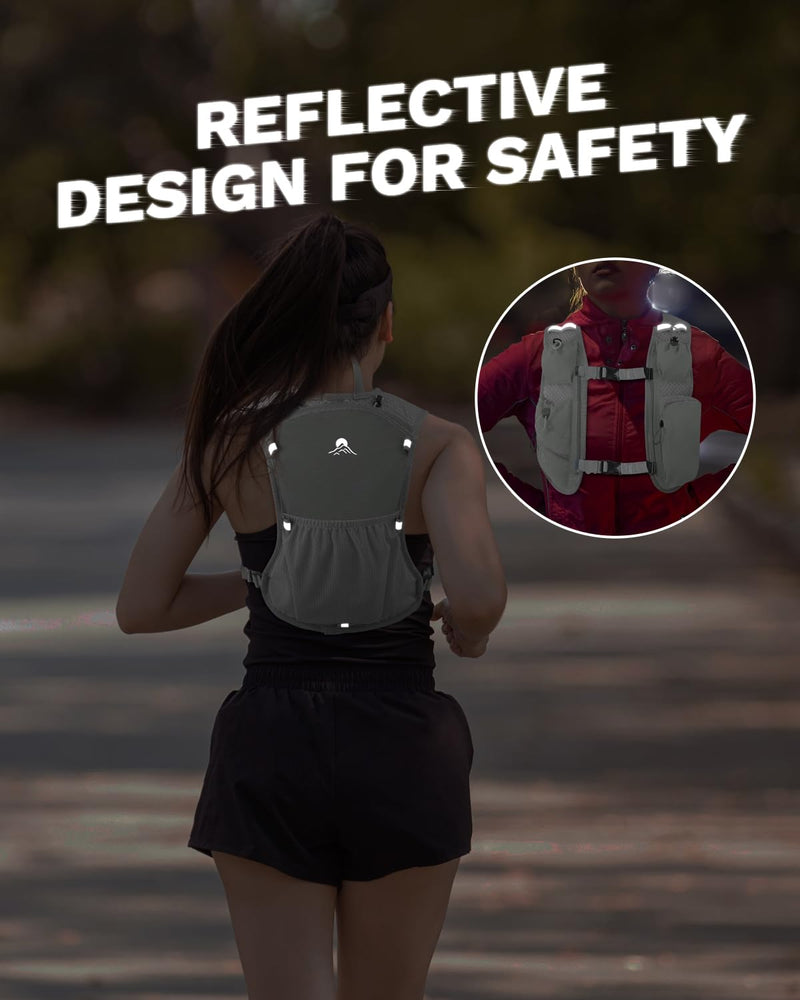 Running Vest for Women and Men, Hydration Running Backpack, Runners Vest, Hydration Vest, with Front Phone Holder, Adjustable Chest and Waist Strap Gray White Bladder and Backpack