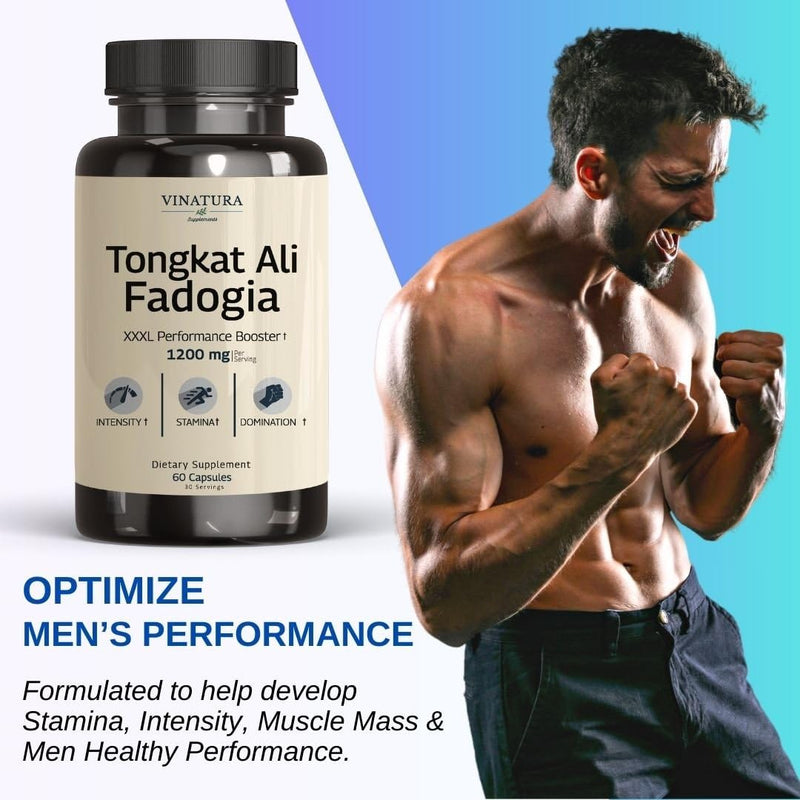 Tongkat Ali Fadogia Agrestis - 1200mg, Enhanced with Nitric Oxide Booster Supplement, Longjack Tongkat Ali for Men, *USA Made and Tested*, 60 Capsules - BeesActive Australia