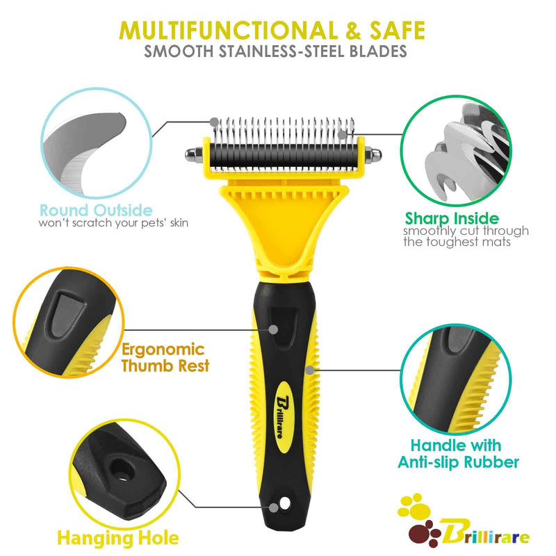 Brillirare Pack of 2 pet grooming rakes, 2-sided detangling undercoat brush, stainless steel comb, dog brush, cat brush, undercoat comb, removes tangles, massage effect & top hair protection, fur brush - BeesActive Australia