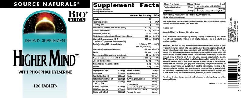 Source Naturals Higher Mind, with Phosphatidylserine - 120 Tablets 120 Count (Pack of 1)