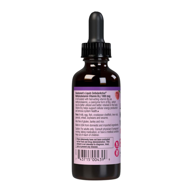 Bluebonnet Nutrition Liquid Cellular Active Methycobalamin Vitamin B12, 1000 mcg, For Cellular Energy Production and Nervous System Health, Soy-Free, Gluten-Free, Dairy-Free, Vegan, 2OZ, 59 Serving | Vegan, Gluten-Free, Soy-Free, Dairy-Free