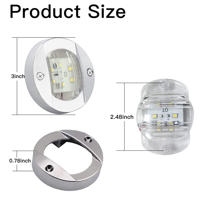 ALFU 8PCS White DC12V 6 LED Side Marker Navigation Lights Waterproof Marine Boat Yacht Round Transom Anchor Stern Lights with Chrome Bezel White(8PCS)