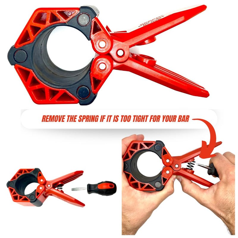 Next Gen Barbell Clips for crossfitters, Max Weight Capacity, Optimized Bar Locks for Olympic & Power Lifting (Red, Set of 2 Clamps)