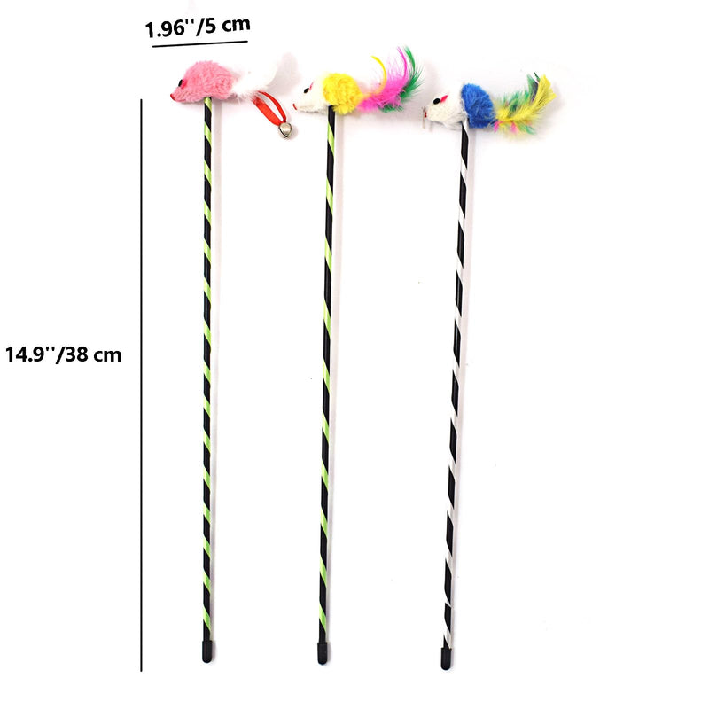 IUHKBH Interactive Cat Sticks, 3 PCS Cat Wands with Mice Long Cat Teaser Wands for Cats Kittens Having Fun Exerciser Playing - BeesActive Australia