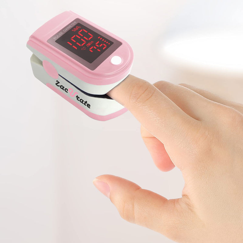 Zacurate Pro Series 500DL Fingertip Pulse Oximeter Blood Oxygen Saturation Monitor with Silicone Cover, Batteries and Lanyard (Blushing Pink) Blushing Pink