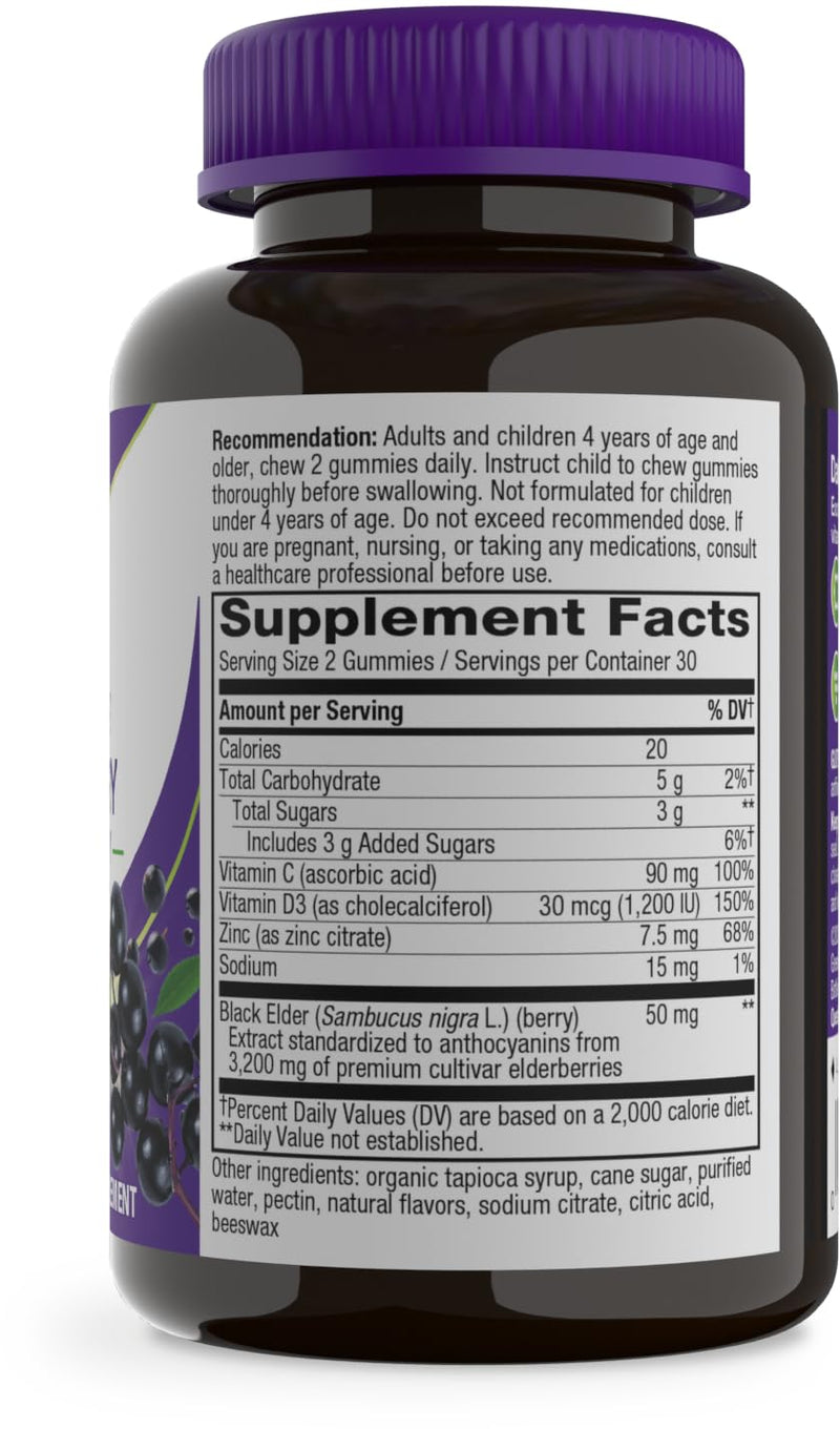 Nature's Way Sambucus Elderberry Gummies, Immune Support Ages 4+, 60 ct x3 | Immune Gummy with Black Elderberry Extract, Vitamin C, D3, Zinc, and Superfood Antioxidants*, Adults & Kids Ages 4+ 60 Count (Pack of 3)