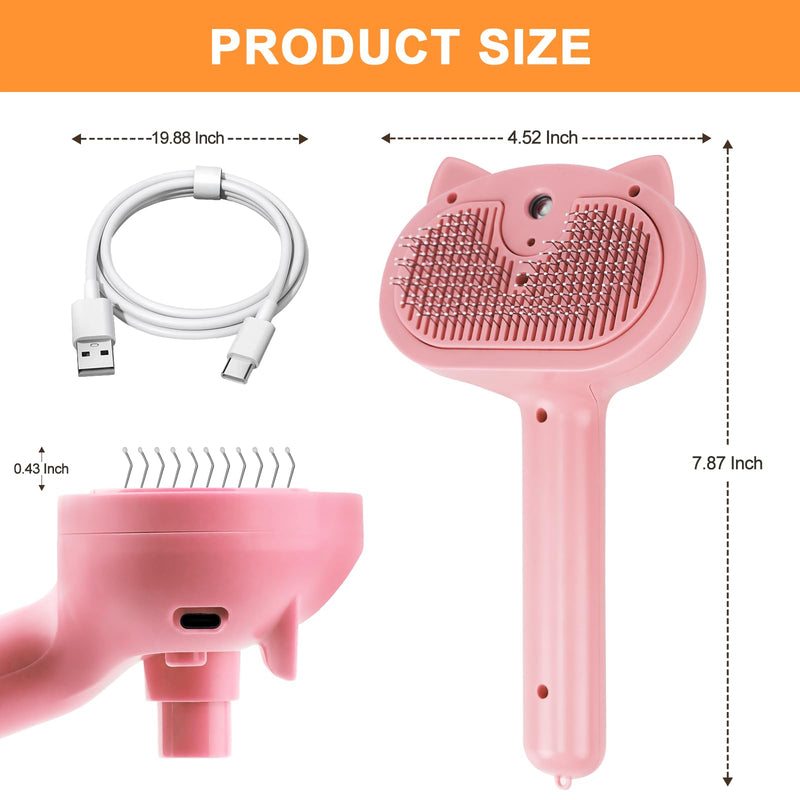 Cat Steam Brush for Shedding, 4 in 1 Steamy Cat Brush with Release Button, Self Cleaning Metal Pet Misting Hair Comb with Long Handle for Grooming Indoor Kitten Dogs(Pink) Pink - BeesActive Australia