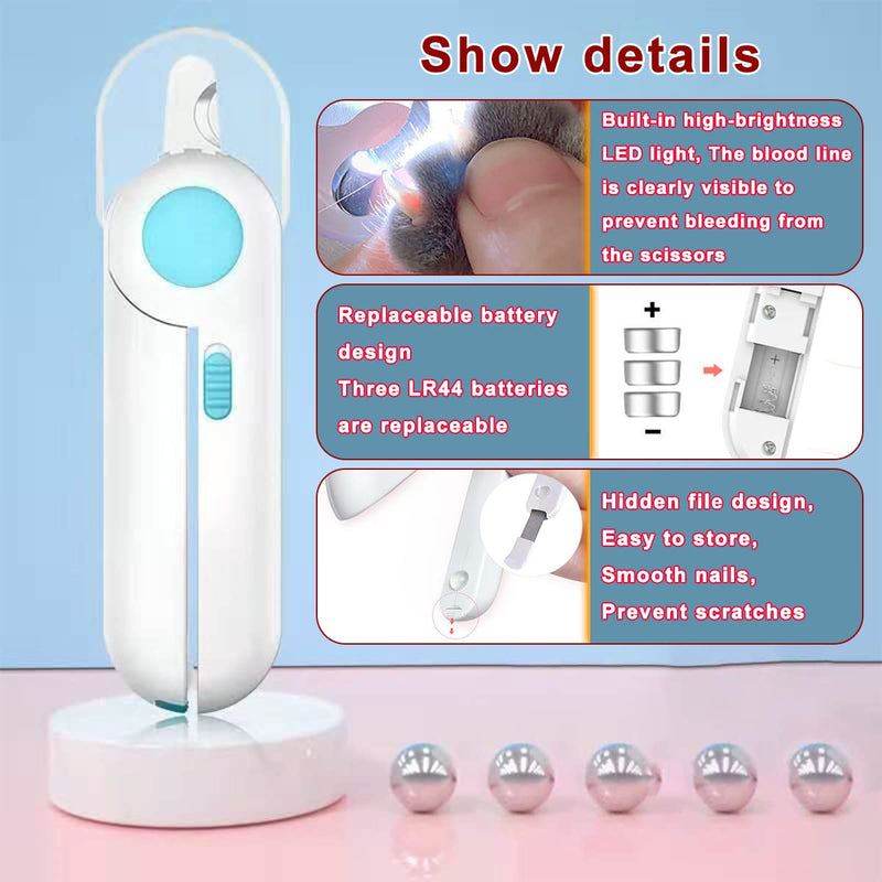 EPROICKS nail clippers with LED light for dogs and cats, claw scissors for cats and dogs, with nail file and splash-proof protection device, for medium and small pets, claw care blue - BeesActive Australia