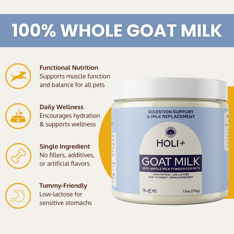 HOLI Goat Milk Powder - Dog Milk Replacer for Puppies, Adults, and Seniors. Whole Goat Milk Rich in MCTs for Activity Support and Muscle Recovery - Supports Digestion and Immune Health, 15 Ounce Natural 15 Ounce (Pack of 1)