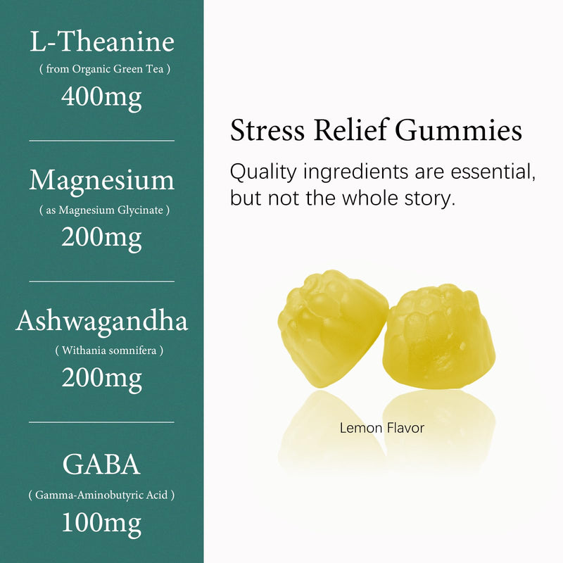 L-Theanine 400mg Gummies, L Theanine Supplement for Kids & Adults with Magnesium Glycinate, GABA, Ashwagandha, L'theanine Chewable for Restful Sleep, Stress Support, Relaxation, Calm, 60 Day Supply