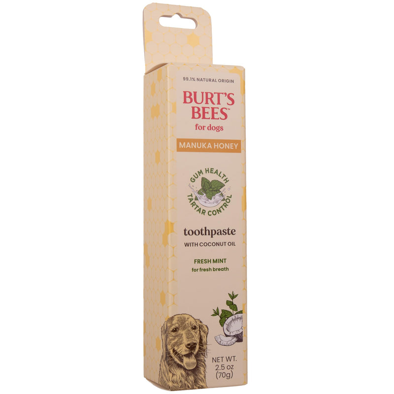 Burt's Bees for Pets Fresh Mint Dog Toothpaste with Manuka Honey and Coconut Oil for Gum Health & Tartar Control, 99.1% Natural Origin Formula, Fluoride-Free, Fresh Mint Flavor, 2.5 Oz Fresh Mint Toothpaste 2.5 Ounce (Pack of 1)