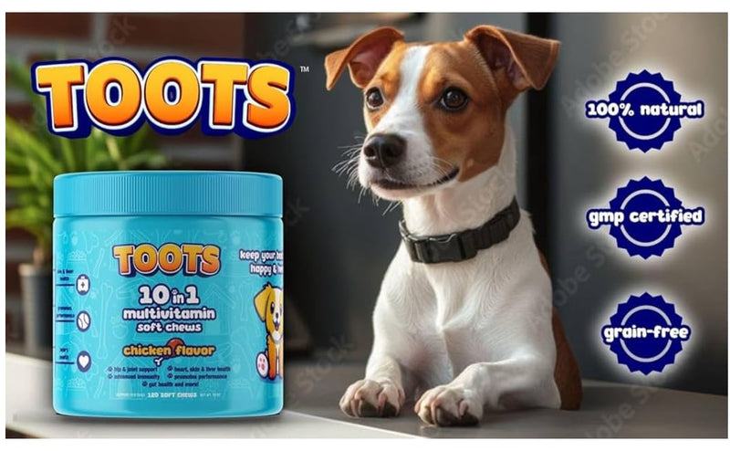 Toots 10-in-1 Multivitamin for Dogs -120ct Chicken Flavor Soft Chews for Hip and Joint, Skin and Coat, and Immune Support - Organic, Gluten-Free Dog Vitamins for All Breeds and Ages