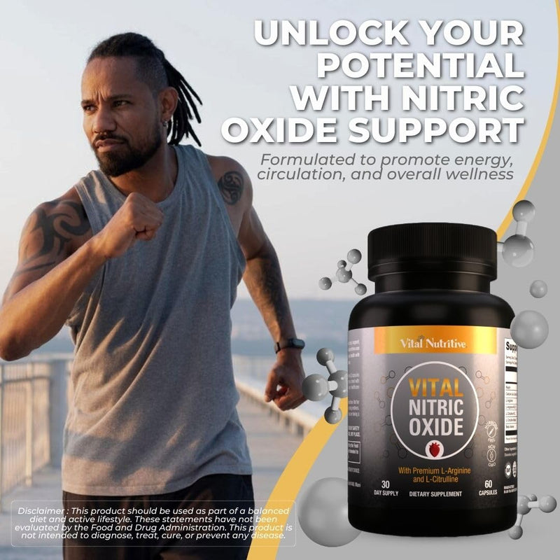 Vital Nitric Oxide Supplements for Men - Workout Booster Supplement for Men - Nitrous Oxide Boost Blood Flow, Blood Pressure, Energy & Workout Performance with L Arginine L Citruline-30 Days Supply 60 Count (Pack of 1)