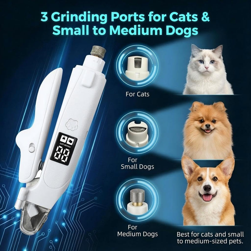 2-in-1 Dog & Cat Nail Clipper and Grinder with LED Light, Low-Noise Electric Pet Nail Trimmer, Safety Lock & Nail Catcher, USB-C Rechargeable, 3 Grinding Ports for Cats & Small to Medium Dogs - BeesActive Australia