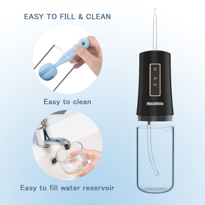 iHealthia-Water-Flosser-Teeth-Oral-Irrigator,Rechargeable-Waterproof,Portable Cordless,Water flossers, 3 Modes 4 Nozzles, for Home&Travel Elegant Black - BeesActive Australia