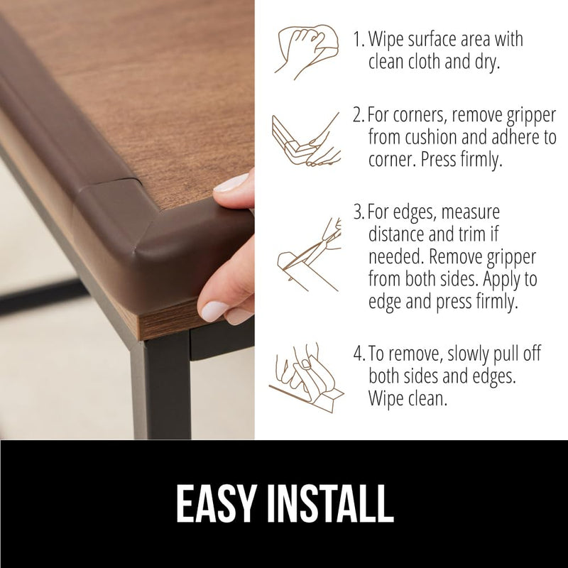 GORILLA GRIP Baby Proof Corners and Edges for Furniture, Kid Proofing Adhesive Table Corner Protectors, Heavy Duty Soft Rubber Foam Protection, Includes 8 Protective Safety Guards, 15 Feet, Brown - BeesActive Australia