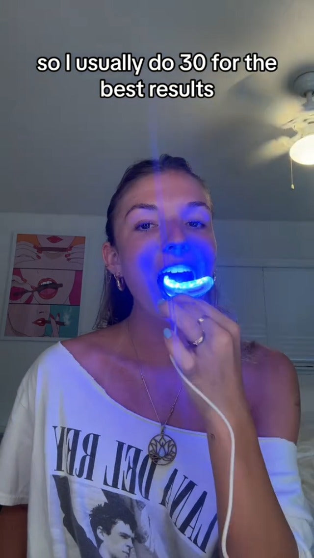 Laughland Everyday Teeth Whitening Kit + 3 Extra Gel Refills (12 Total Treatments), Phone-Powered LED Mouthpiece, 8% Hydrogen Peroxide Formula, Aloe Vera & Mint, Gentle at-Home Whitening Bundle