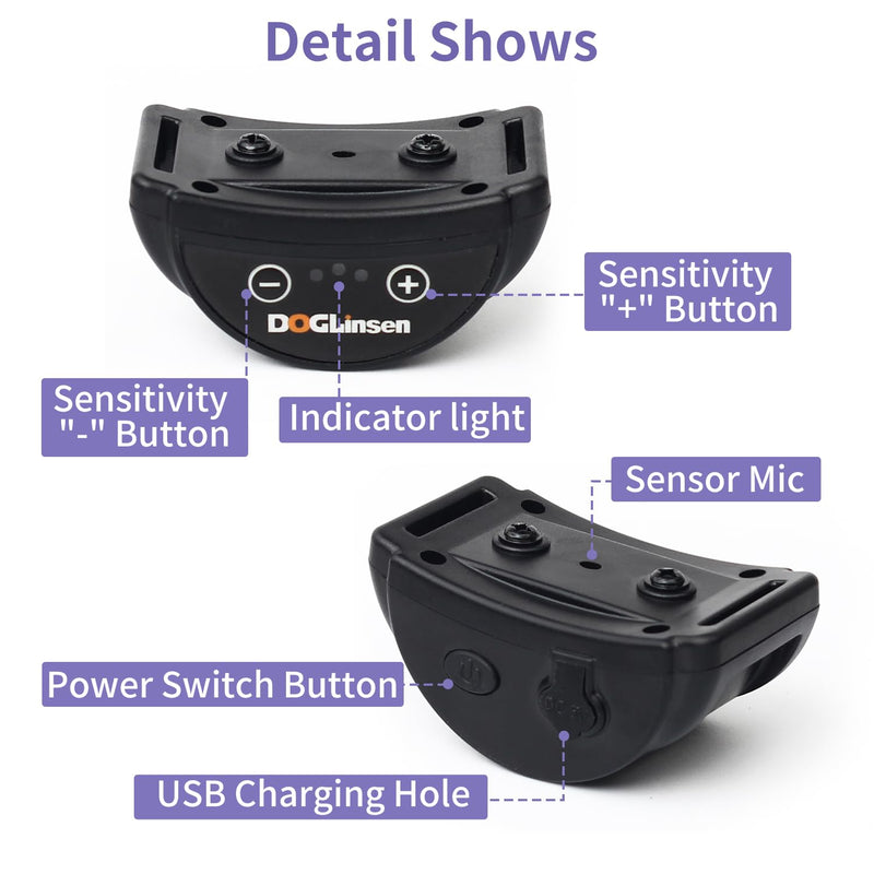 Dog Bark Collar, No Shock Bark Collar for Small Puppy Dogs, No Shock Barking Collar, Smart No Bark Collar, Smart Automatic Anti Bark Collar with 5 Sensitivity No Shock Vibration Collar Purple - BeesActive Australia