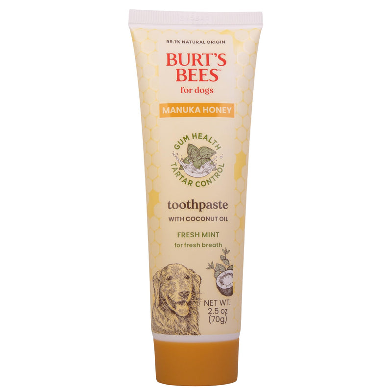 Burt's Bees for Pets Fresh Mint Dog Toothpaste with Manuka Honey and Coconut Oil for Gum Health & Tartar Control, 99.1% Natural Origin Formula, Fluoride-Free, Fresh Mint Flavor, 2.5 Oz Fresh Mint Toothpaste 2.5 Ounce (Pack of 1)
