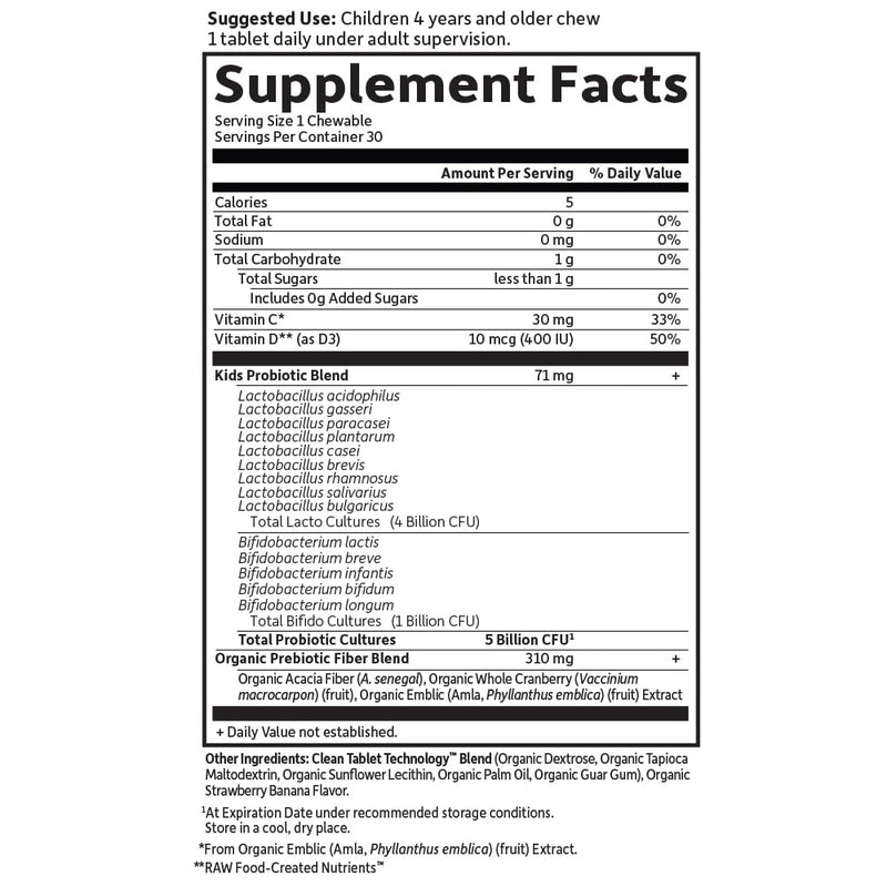 Garden of Life Dr. Formulated Probiotics Organic Kids+-Digestive Health Support-Prebiotic Fiber&Vitamins C&D-Supports Immune Function-Shelf Stable-Strawberry Banana,30 Yummy Chewables,(Pack of 2) 30 Count (Pack of 2)