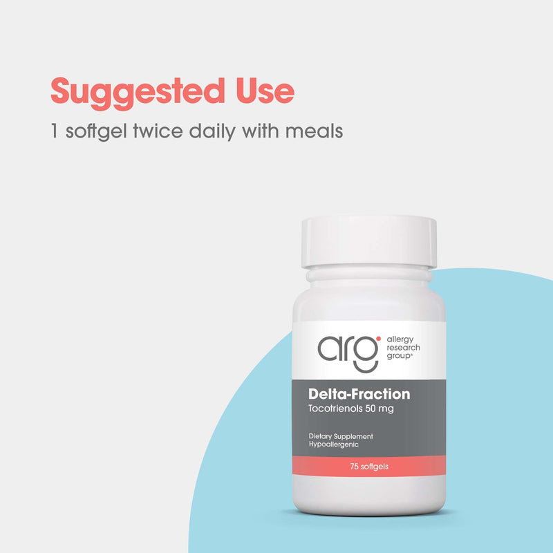ARG Delta-Fraction Tocotrienols 50 mg, Antioxidant, 75 Softgels | 100 mg Tocotrienols per Serving for Antioxidant Support, Hypoallergenic Formula, 75 Servings
