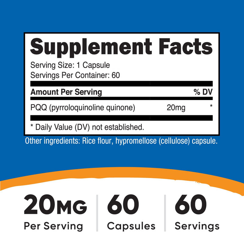 Nutricost PQQ (Pyrroloquinoline Quinone) 20mg, 60 Capsules - Vegetarian Capsules, Non-GMO, Gluten Free (Pack of 2) 60 Count (Pack of 2)