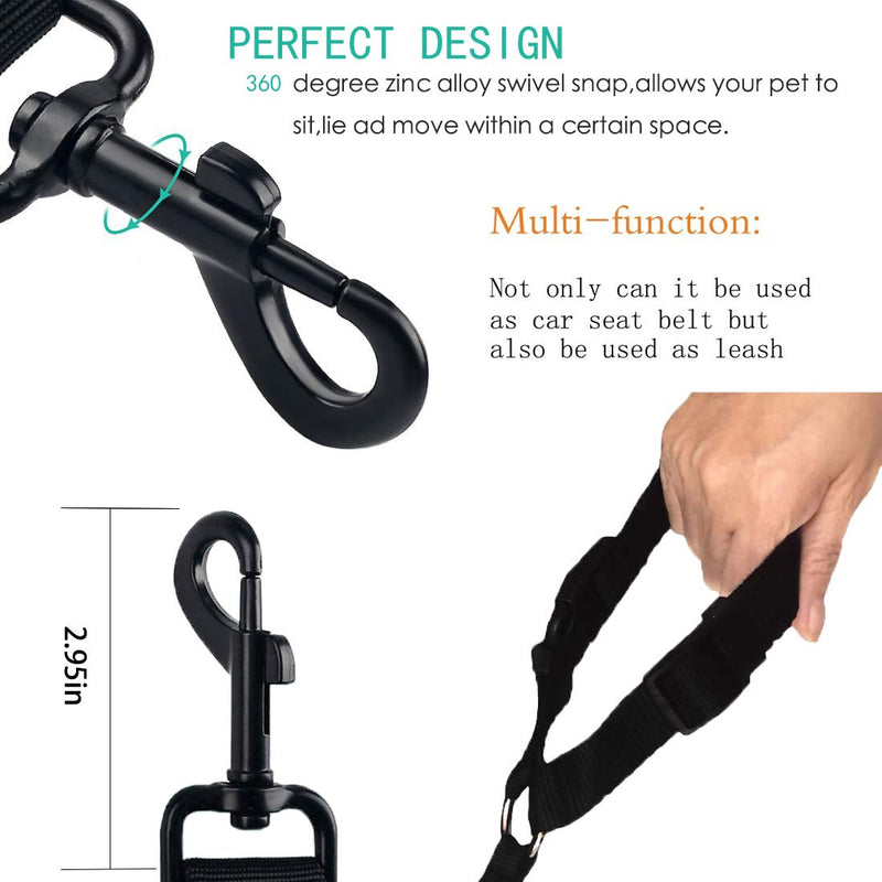 2 Packs Dog Cat Safety Seat Belt Strap Car Headrest Restraint Adjustable Nylon Fabric Dog Restraints Vehicle Seatbelts Harness (Black) Black - BeesActive Australia