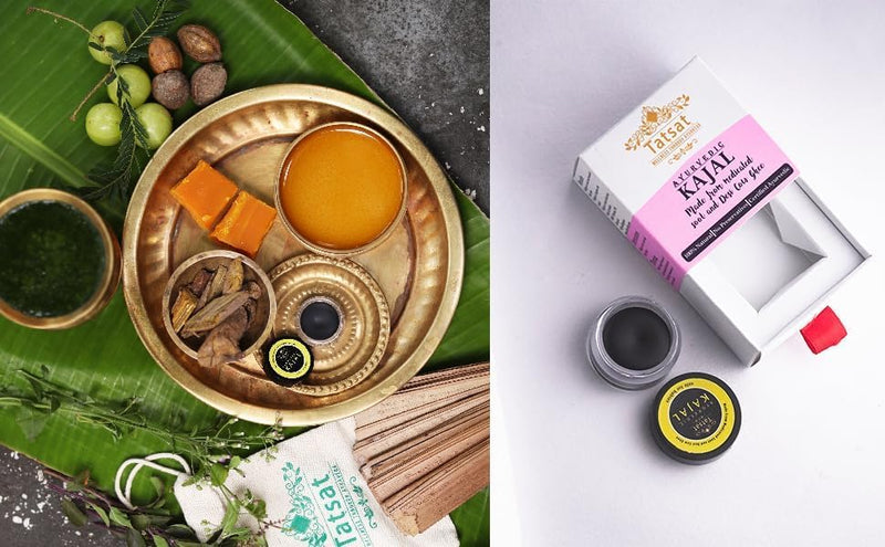 TATSAT - WELLNESS THROUGH AYURVEDA BABY Kajal,Natural,herbal and ayurvedic With Medicated Soot And Desi Cow Ghee|Safe For Babies|Lab Tested|No Preservatives, Black, Matte Finish