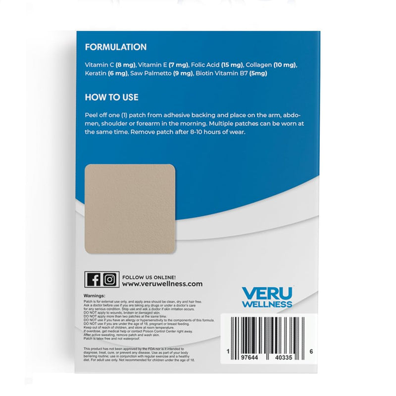 Veru Wellness Biotin Plus Daily Patch - Vitamin B7 Formula, 60 Count | Easy To Apply