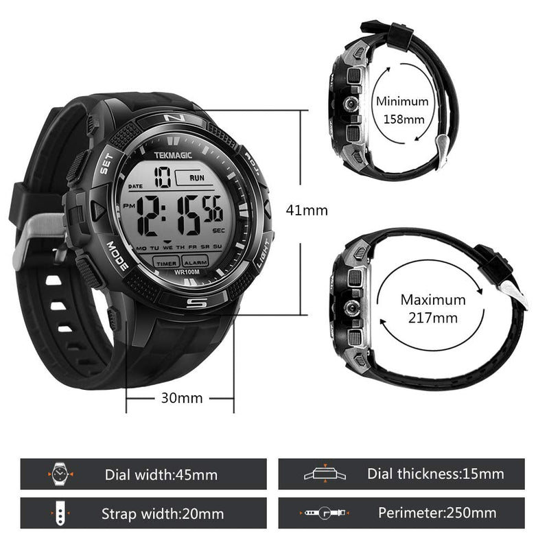 10 ATM Digital Submersible Diving Watch 100m Water Resistant Swimming Sport Wristwatch Luminous LCD Screen with Stopwatch Alarm Function