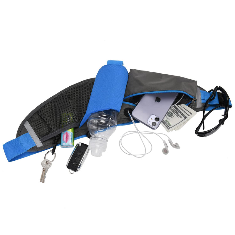 CLAPE Waist Bag Fanny Pack with Water Bottle Holder Unisex Walking Running Hiking Climbing Waistband Travel Money Belt Sport Waist Pack Fit All Kinds of Phones,Blue OT07-Blue