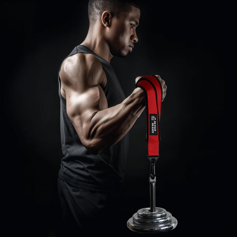 Arm Wrestling Training Strap Belt Hand Grip Arm Finger Forearm Exerciser Strengthener for Cable Machine and Free Weight red with 25mm loading pin