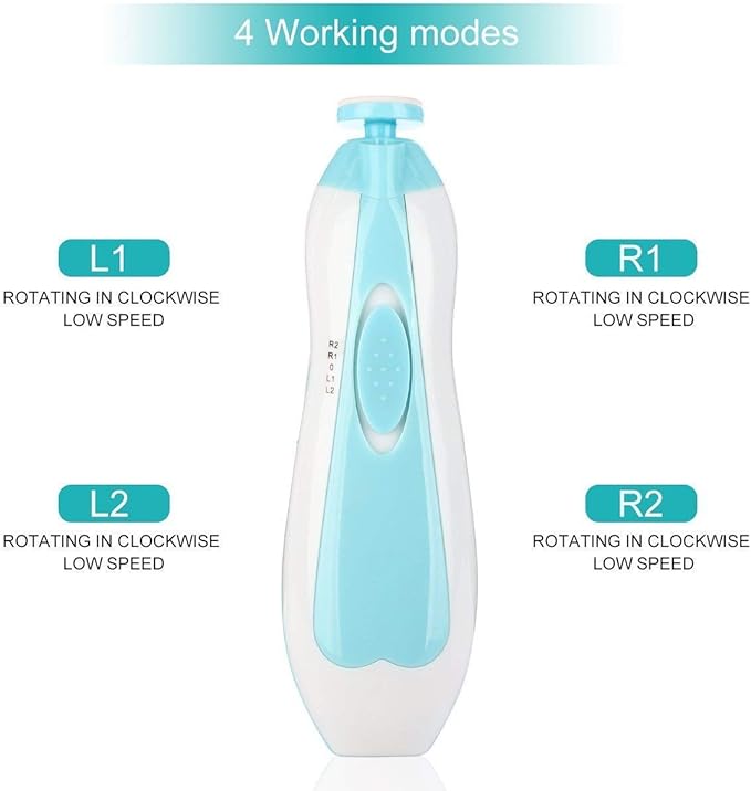 baby electric nail care baby nail file baby electric nail file electric low noise horny care cuticle care baby safe toe fingernails for newborn infants or women with LED lights, 6 grinding heads included lifetime quality assurance (blue) - BeesActive Australia