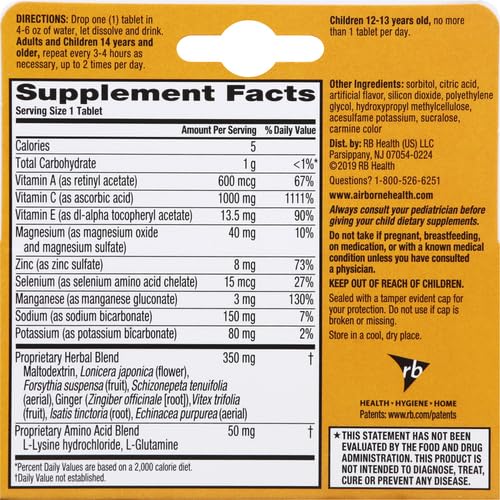 Airborne Very Berry Effervescent Tablets, 10 Count - 1000mg of Vitamin C - Immune Support Supplement