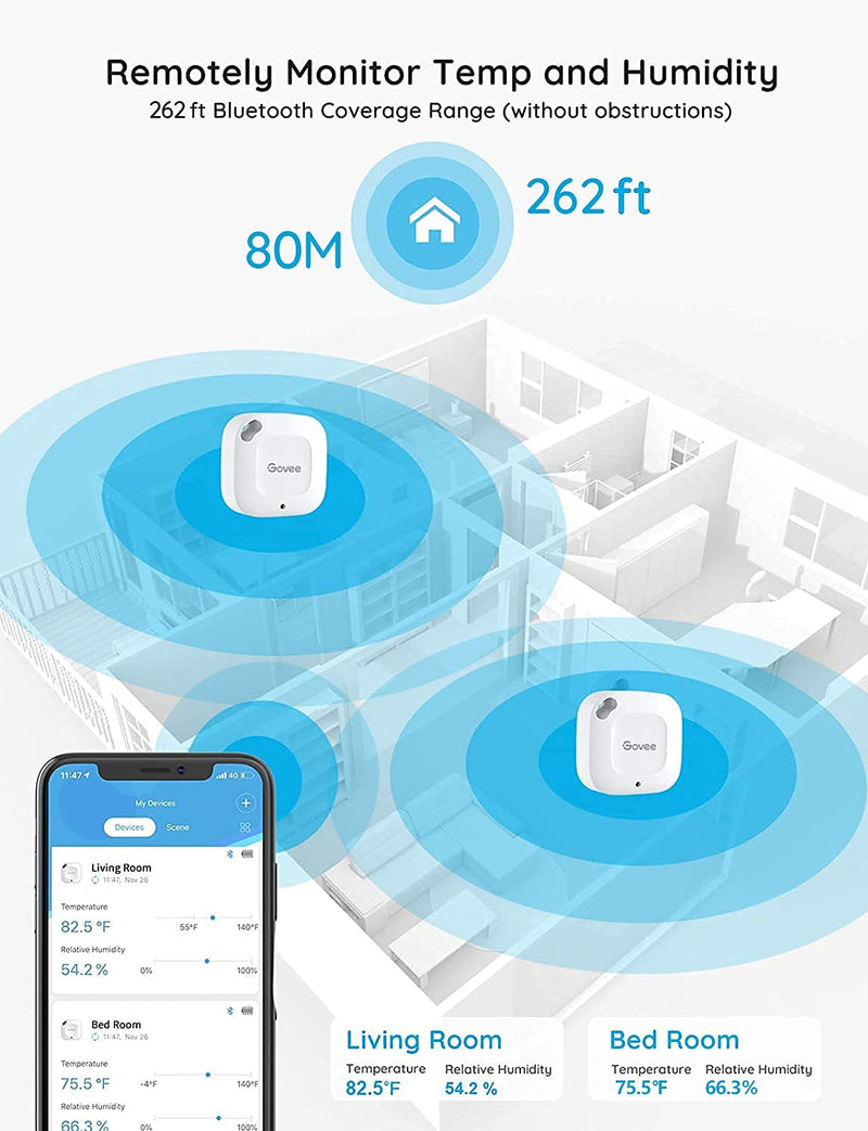 Govee Bluetooth Hygrometer Thermometer, Wireless Thermometer, Mini Humidity Sensor with Notification Alert, Data Storage and Export, 262 Feet Connecting Range 1