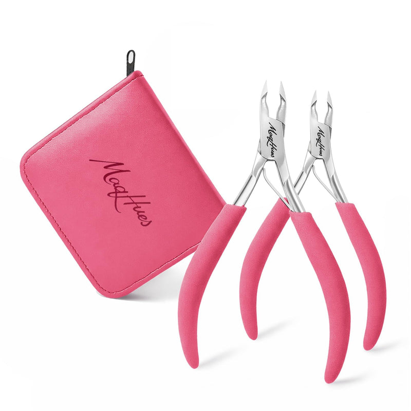 Professional Cuticle Nippers/Cuticle Trimmer 2 Pack, 4mm Sharp Jaws, Non-Slip Great Comfort Grips, In Plush Leather Case, Cuticle Cutter/Cuticle Clipper Stainless Steel Nail Tools for Manicure Pink - BeesActive Australia