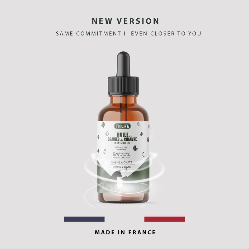 Hemp Seed Oil for Dogs and Cats | Omega 3 6 9 | Vitamins A/B/D/E for Pets | Anti-stress food supplement, acts on anxiety, joints and sleep. (Chicken) Chicken