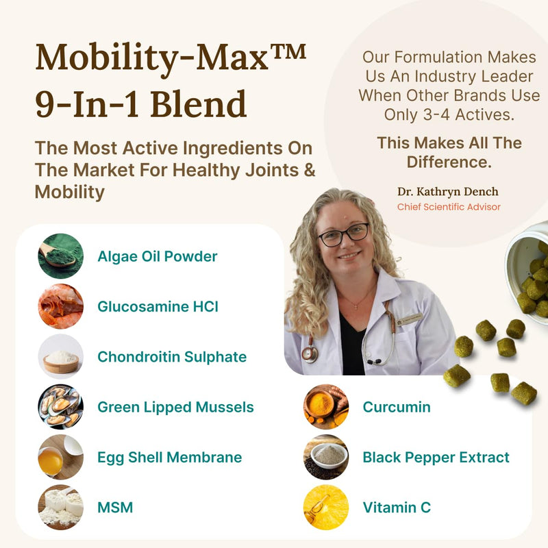 Mobility Max - Advanced Hip & Joint Supplement for Dogs - Glucosamine for Dogs - with Chondroitin, MSM, Vitamin C, for Hip and Joint Chews for Dogs - Natural Bacon Flavor - 60 Count - PawsPlanet Australia