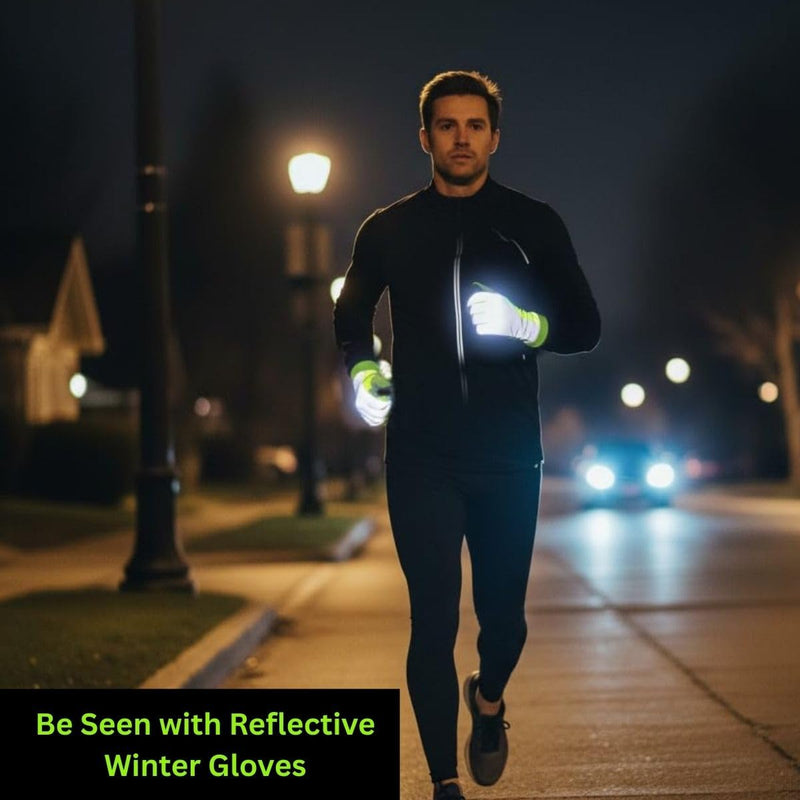 ReflecToes Reflective Winter Running Gloves - Touch Screen Compatible Warm Gloves -Thermal Fleece - Cold Weather Hi Vis Safety for Night Runs Yellow Medium