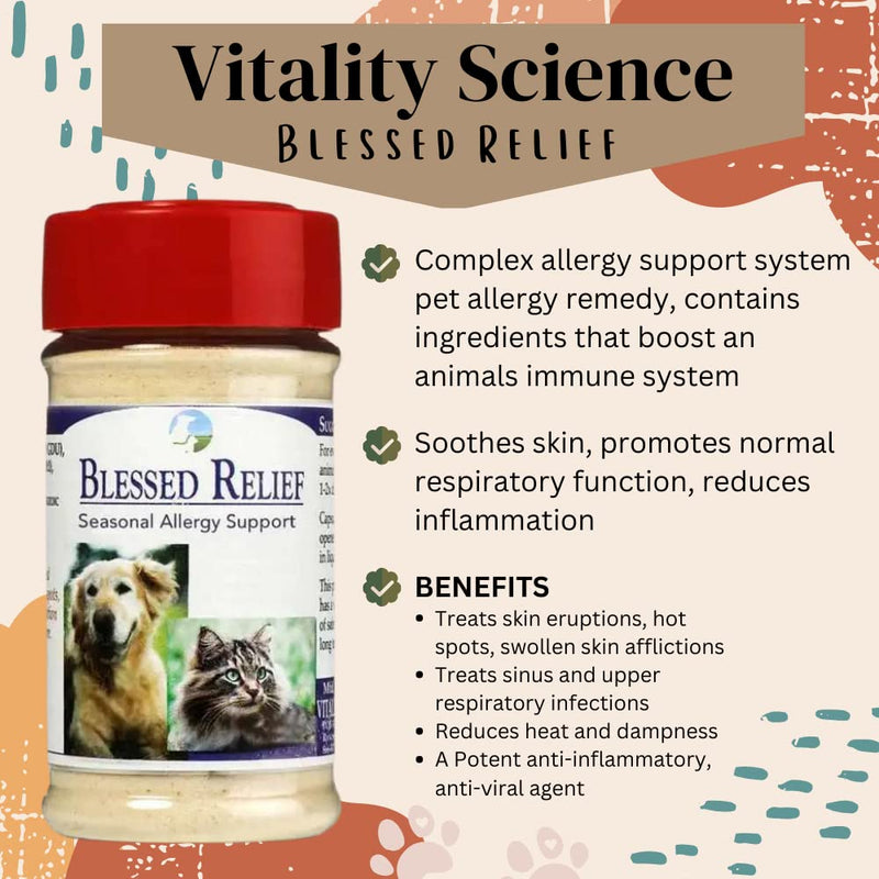 Vitality Science Blessed Relief for Dogs | Seasonal Allergy Support | Soothes Skin Problems | Promotes Normal Respiratory Function | Reduces Inflammation | Boosts Immune Health | 100% Safe and Natural 40 g