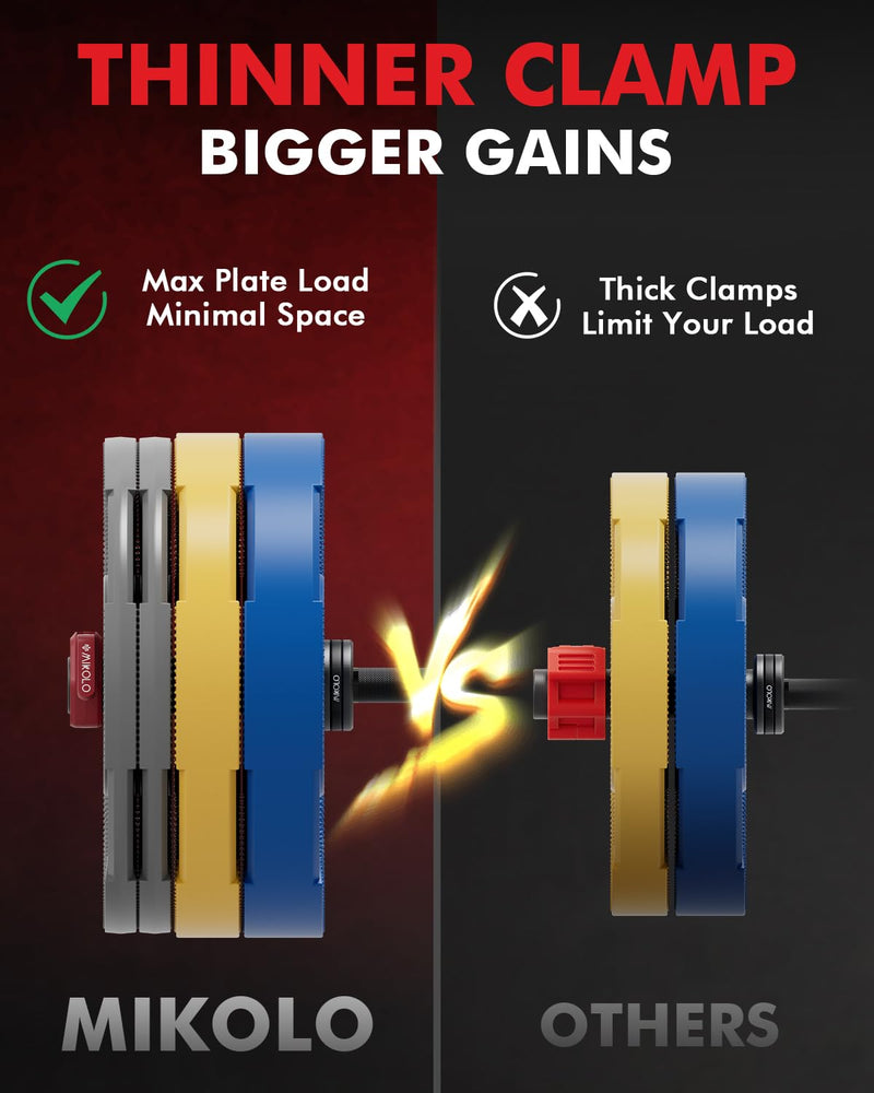 Mikolo Barbell Clamps,2-Inch Olympic Barbell Clips with Anti-Slip TPR Lining and Quick Release for Home and Gym Use Red Magnetic
