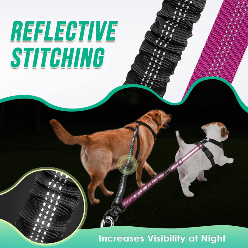 Two Dog Lead, 2 in 1 Upgraded Double Dog Leash Attachment Combine Adjustable Strap and Shock Absorbing Bungee No Tangle Dual Training Splitter for Different Size Dogs Fuchsia - Medium - BeesActive Australia