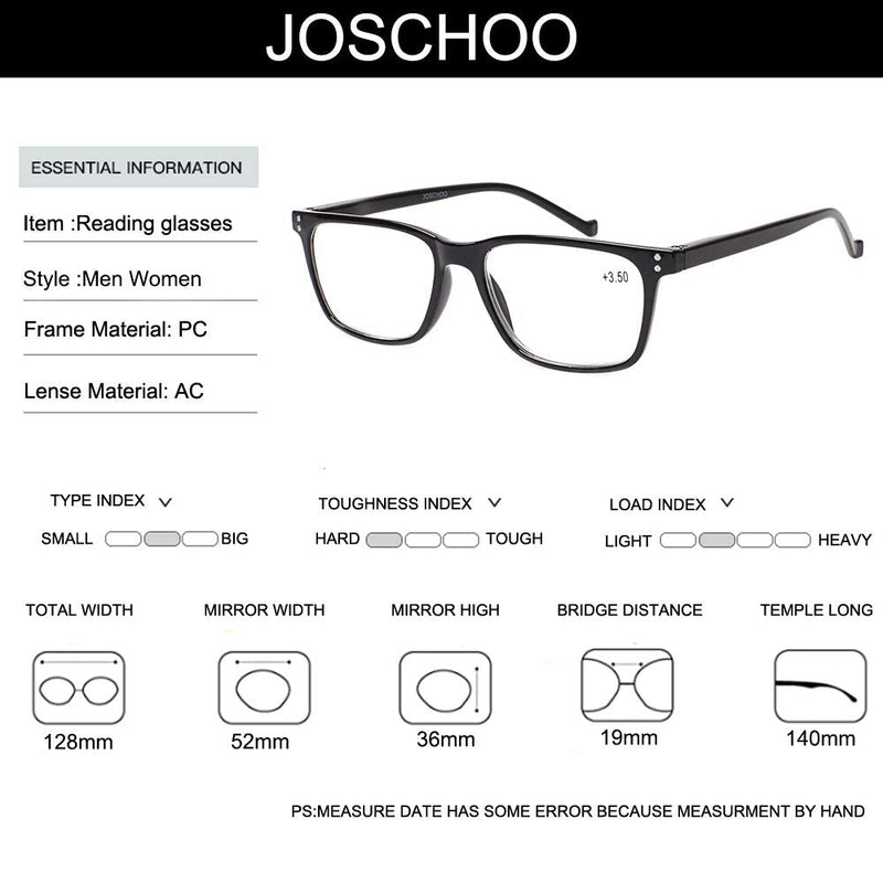 JOSCHOO 5 Pack Reading Glasses Men Women Spring Hinges Comfortable Glasses for Reading (5 Mix, 2.0) 5 Mix 2.0 x